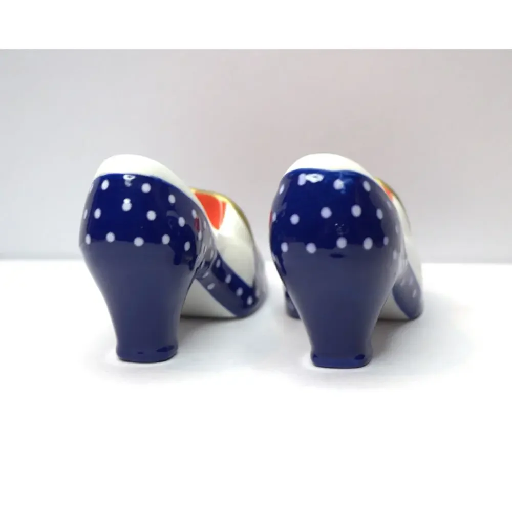 I Love Lucy Ceramic High Heel Salt & Pepper Shakers – Blue Polka Dots, Red Heart